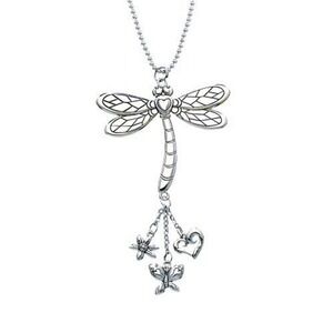 Ganz Silver Dragonfly Car Charm With Three Dangling Charms Car Decor Bling